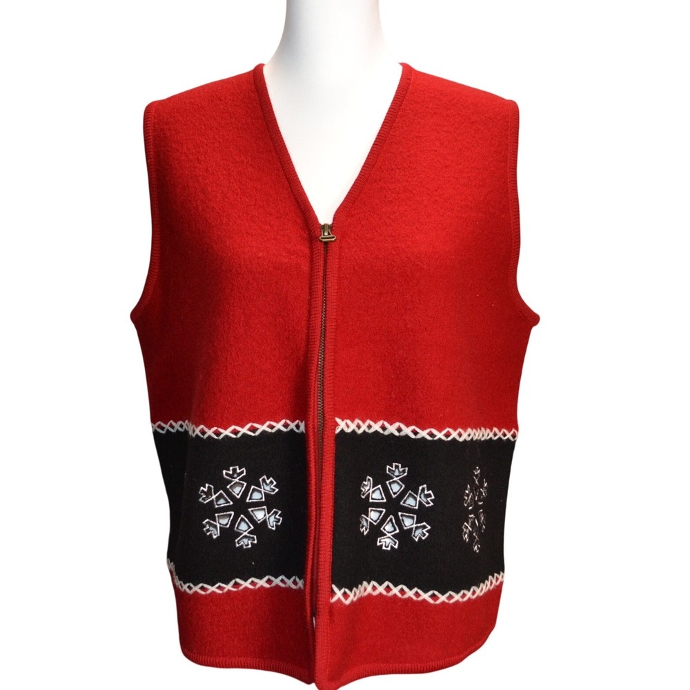 Tally-Ho 100%‎ Wool Snowflake Cut-Out Zip Front Holiday Ugly Sweater Grannycore